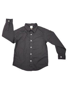 Boy's Faded Glory Black Long Sleeve Button Down Shirt Size 6-7 Dress or Casual